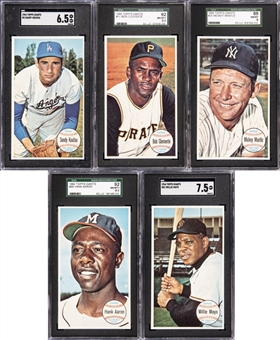 1964 Topps Giants Baseball Hall of Famers SGC-Graded Quintet (5 Different) – Including Mays SP and Koufax SP Examples